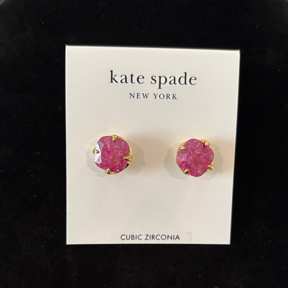 kate spade Jewelry - Kate Spade Fuchsia CZ Gold Tone Stud Earrings